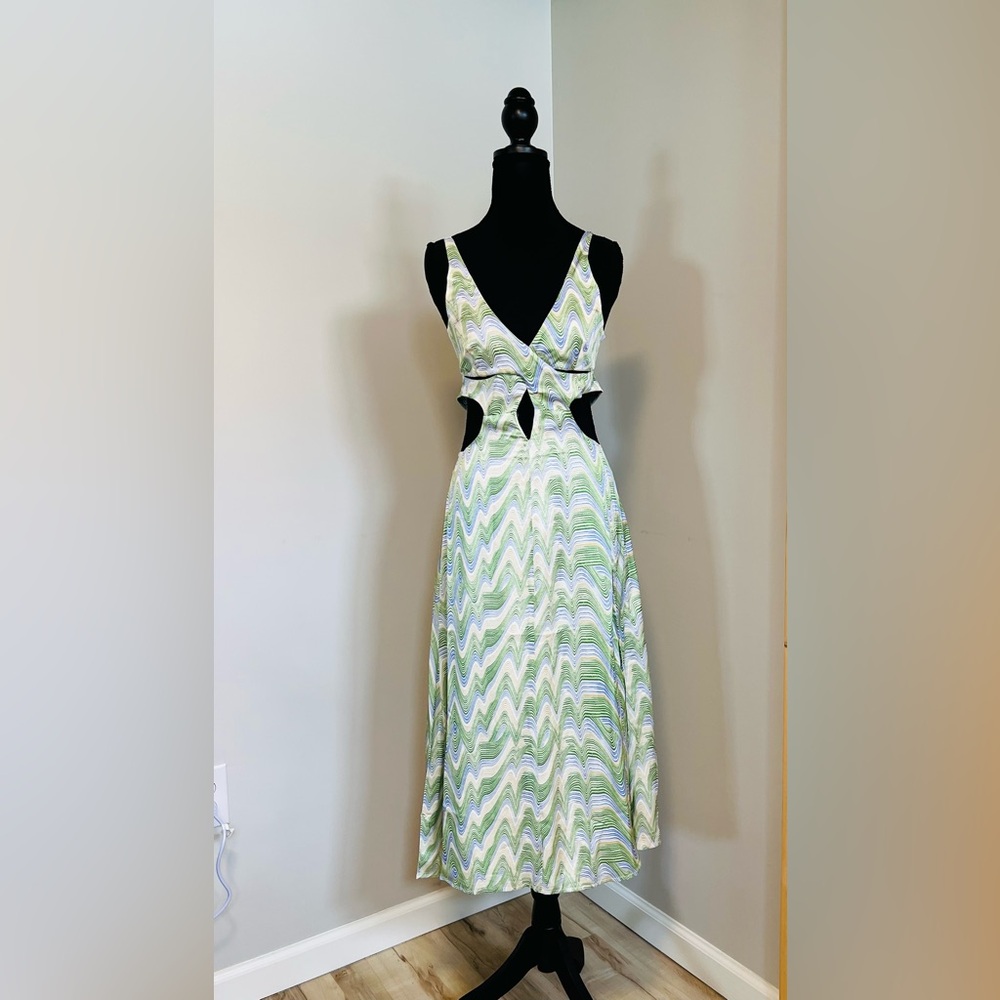 For Love And Lemons White and Green Cut Out A-line Sundress